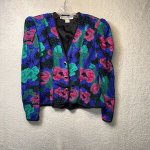 Vintage 1980's Jessica Howard Bold Bright Floral Blazer Women's Size 6 Vibrant